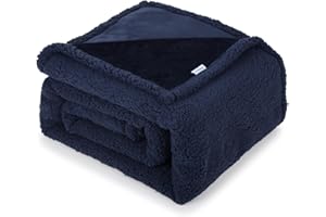 ZAKAPAWS Waterproof Dog Blanket for Large Dogs - Reversible Washable Pet Blanket, Soft Sherpa Fleece Furniture Protector, Cat Throw Bed Couch, Navy,50"x60"