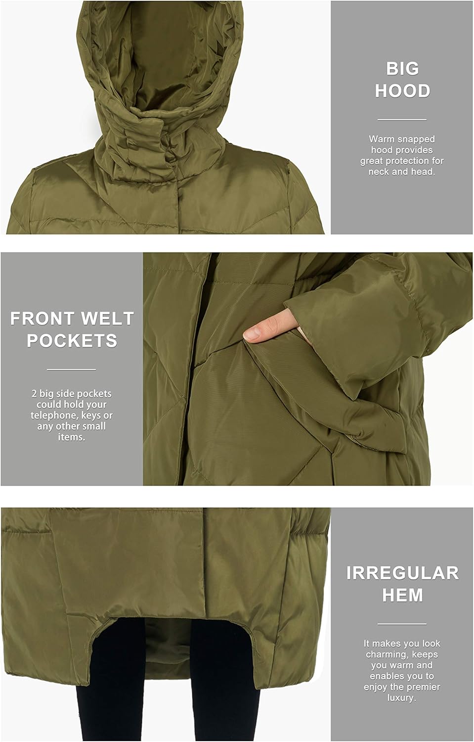 Orolay Women's Puffer Down Coat Winter Maxi Jacket with Hood: Clothing