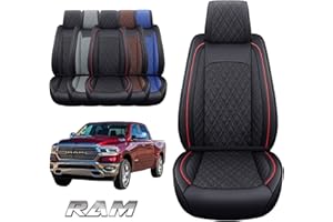 YIERTAI Car Seat Covers Compatible with Dodge Ram Custom Fit 2009-2024 1500 2500 3500 Pickup Mega Cab Limited Longhorn Laramie Bighorn Waterproof Leather Seat Protectors, 2 PCS Front Black-Red