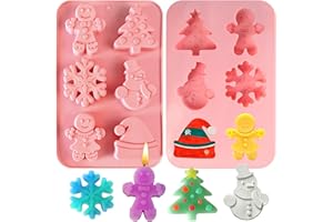 SIQINZONGWA 2 PCS Christmas Silicone Baking Mold, Christmas Tree Holiday Silicone Molds Soap Candy Molds, Christmas Tree, Snowman, Hat, Gingerbread Man, Snowflake Shape Christmas Cake Molds for Making Soap cookie