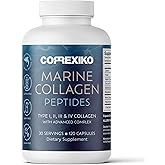 CORREXIKO Marine Collagen Supplement Pills - 1800mg Hydrolyzed Collagen Peptides per Serving with Added Hyaluronic Acid, Vitamin C & Minerals - for Hair, Skin & Nails - 120 Capsules 30 Day Supply