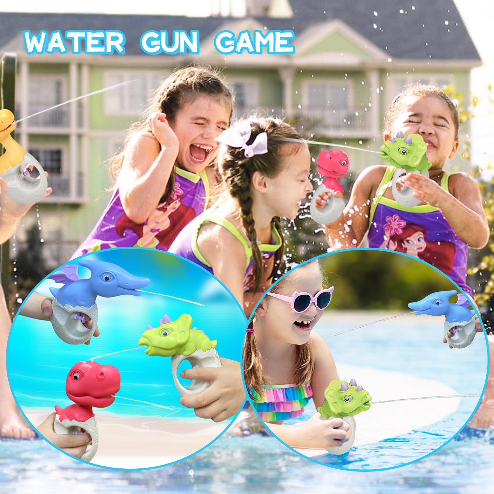 SOETDERT Wasserpistole Kinder, 4 Stück Dinosaurier Wasserpistole, Wasserspritzpistole Klein, Water Gun Mini Spritzpistole Kinder Schwimmbad Spielzeug für Garten Strände Sommer Party Outdoor (4pcs) 3