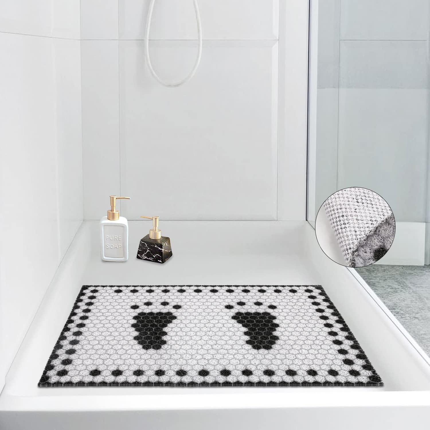 KAZOLEN Shower Mat Non Slip Anti Mould: Bath Mats for Inside Bath- Anti Slip Shower Mats for Inside Shower- Loofah Shower Mat Shower Matt for Elderly Quick Dry Light Grey, 60 x 40 cm (Rectangular)