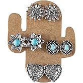 5 Pairs Stud Western Cowgirl Turquoise Earring Set Vintage Boho Retro Dainty Cowboy Boot Stud Earrings Statement Western Country Jewelry for Women