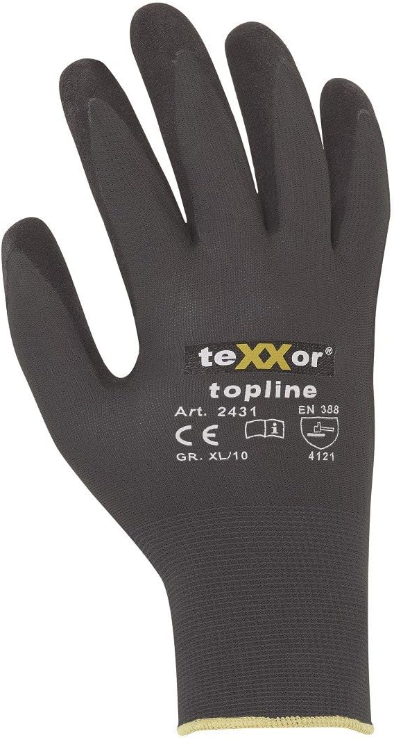 Texxor Topline 2431 Nitrile Coated Work Gloves for Precision, Fine and General Assembly Work, Size 7 (S) Pack of 3