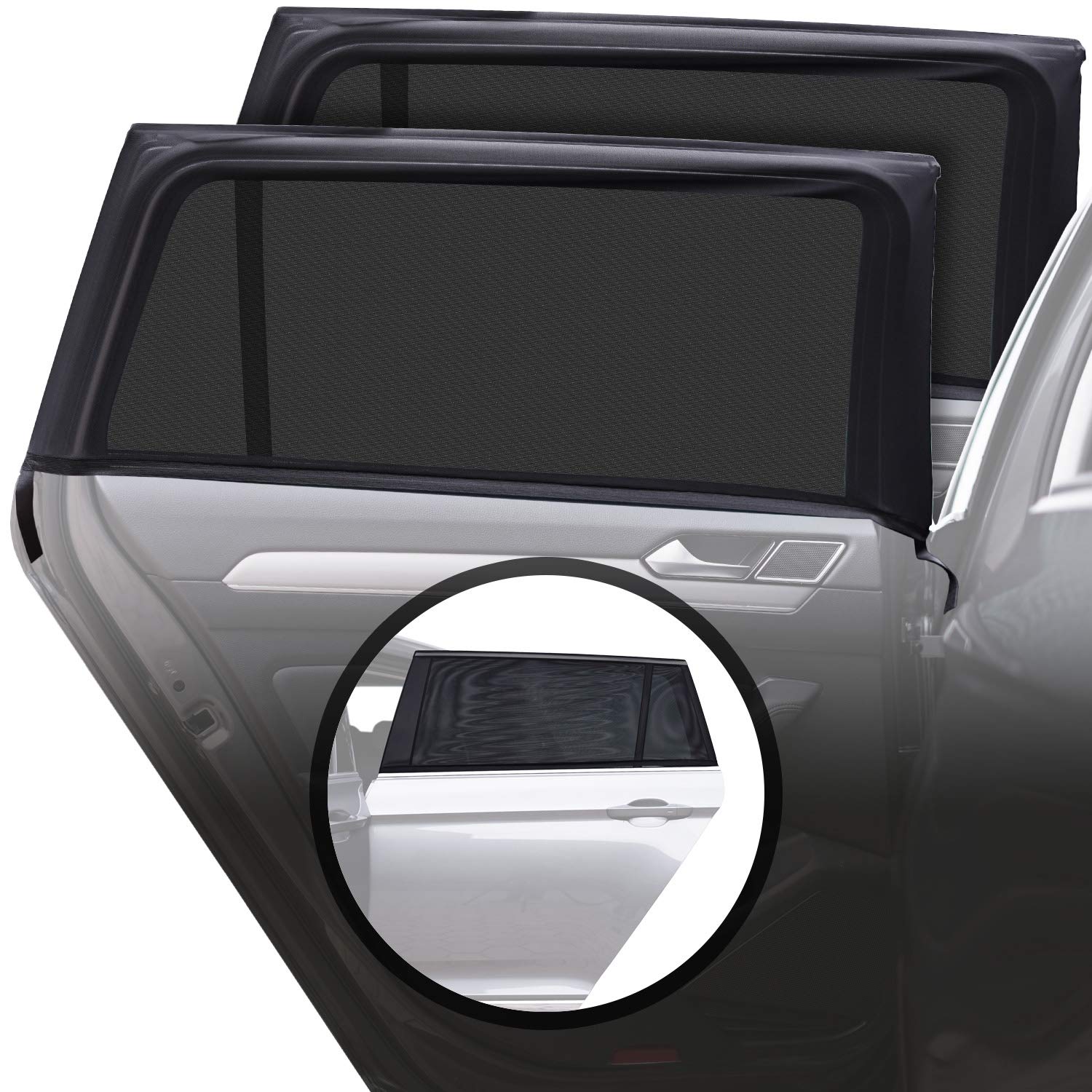 Car Window Shades for Baby with Certified UV Protection - Full Coverage for Rear Side Windows from Top to Bottom - Black Design Size M - Pack of 2