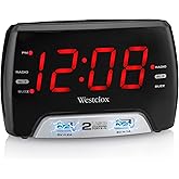 Westclox Large 1.4&rdquo; Red LED Digital FM Clock Radio with Dual USB A &amp; C Charging Ports, Adjustable Brightness, Dual Alarms &amp; Sleep Timer &ndash; Modern Alarm Clock for Bedroom, Home, or Office (Black)