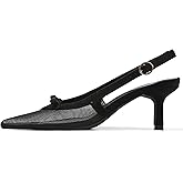 Mattiventon Slingback Heels for Women Kitten Heels Bow Ankle Strap Pointed Toe Heel Sexy Wedding Dress Party Pumps