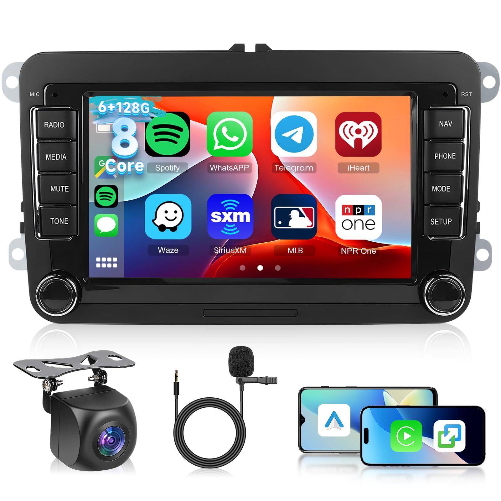 Photo 1 of [6G+128G] 8-Core Car Radio for Volkswagen VW Jetta Passat Golf Beetle Polo Caddy Tiguan Touran for SEAT for Skoda with Wireless Carplay Android Auto, 7 Inch Touch Screen with Bluetooth,DSP,FM RDS