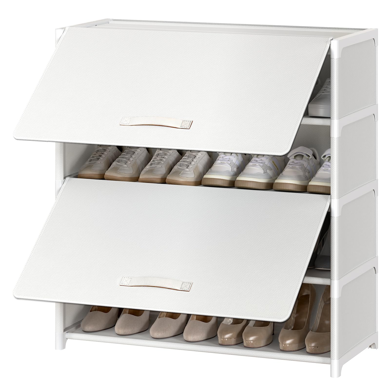 shoe rack, 5 tier shoe storage cabinet with door 20 pair plastic shoe shelves organizer for closet, entryway, hallway, bedroom, white 5-tier white
