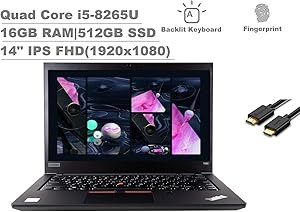 2020 Lenovo Thinkpad T490 14" IPS FHD (1920x1080) Business Laptop (Intel Quad-Core i5-8265U, 16GB DDR4 RAM, 512GB PCIe SSD) Backlit, Thunderbolt 3, Fingerprint, Windows 10 Pro+IST Computers HDMI Cable