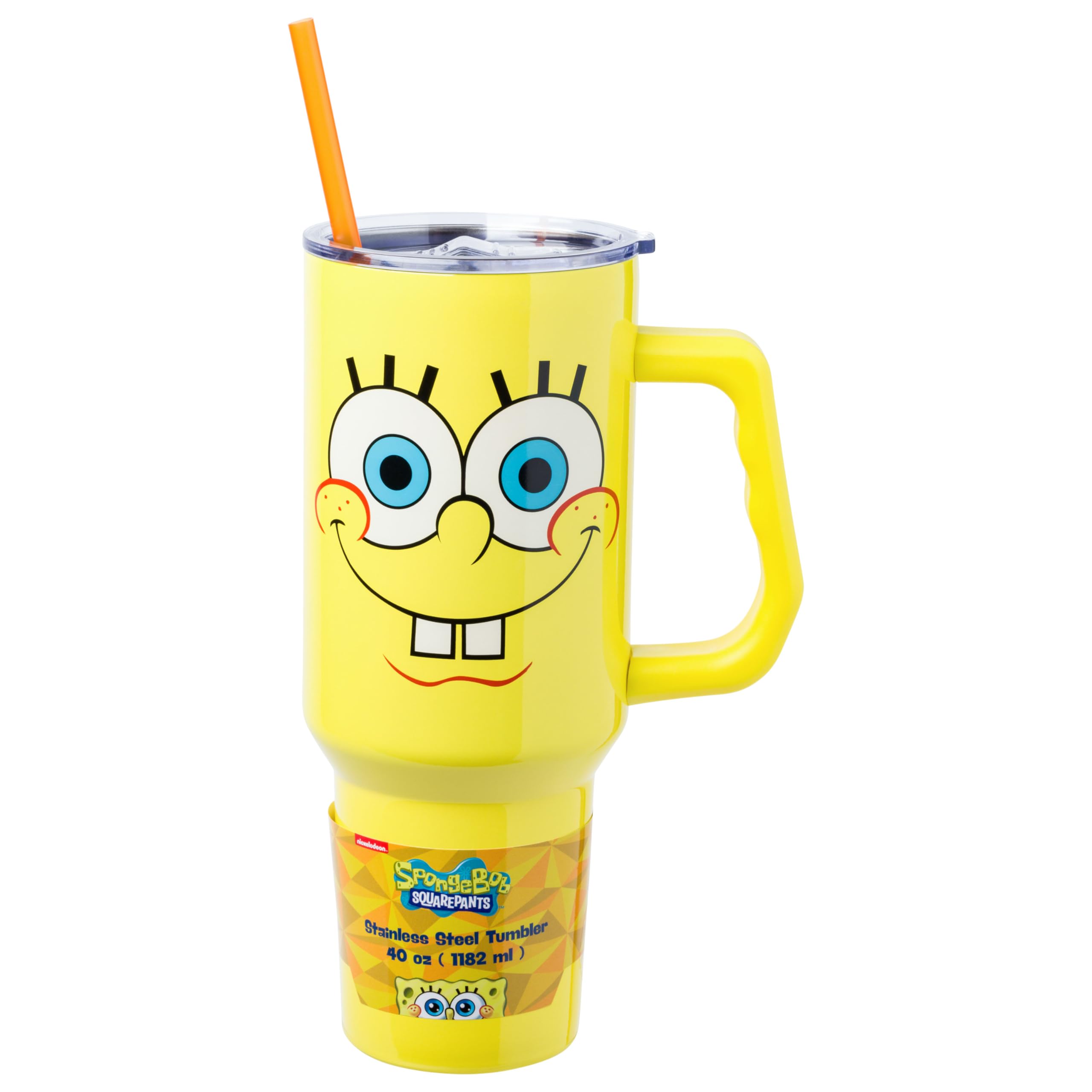 Silver Buffalo SpongeBob SquarePants Stainless Steel Tumbler with Handle, Fits in Standard Cup Holder, 40 Ounces (Pack of 12) Image