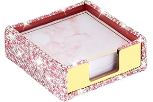 Buqoo Pink Sticky Note Holder, Bling Crystal Rhinestone Self Stick Note Pad Holder Dispenser for School Home Office Desk Accessories Supplies