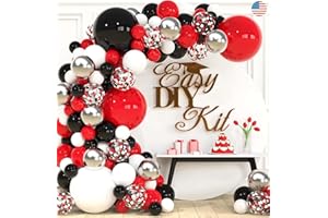 SHERYL DECOR ALL-IN-1 Red Black and White Balloons Arch Kit for Red and Black Birthday Party Decorations – Red and Black Balloons for White Black and Red Balloon Garland Kit – Graduation Black and Red Balloons