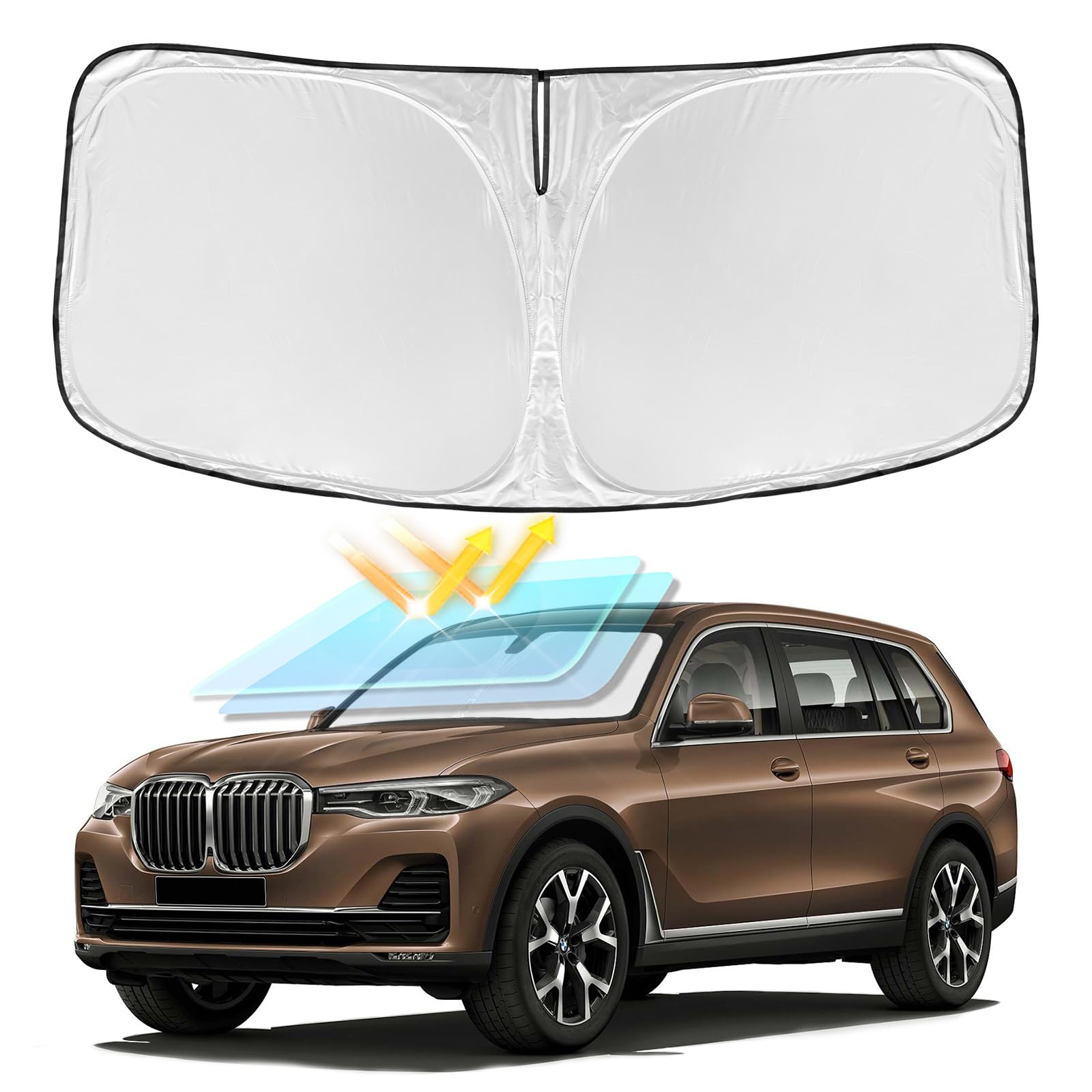 Photo 1 of for BMW X7 2018-2025 Windshield Sun Shade - 4 Layers Car Sunshades for Front Windows Shade Cover Custom Fit BMW X7 Sunshade 240T Retractable Shade Blocks UV Rays Car Accessories