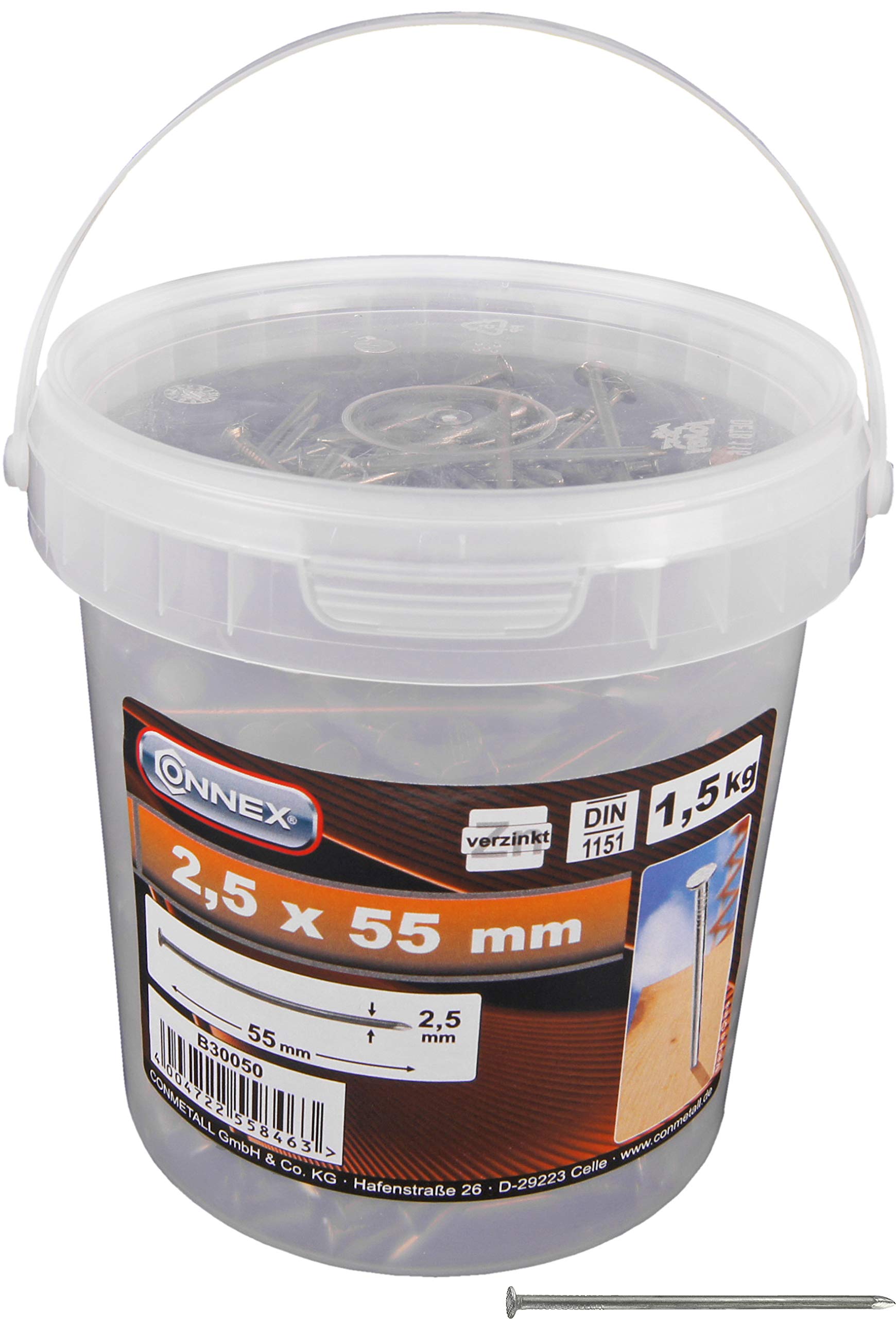 CONNEX B30050 25/55 x 1.5mm Galvanised Wire Nails Bucket