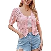 Kate Kasin Women Crochet Shrug Sweater Tie Front Knit Bolero Shrug for Dress Short Sleeve Cropped Cardigan