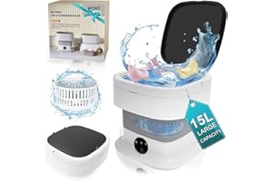 CNCJ Mini Portable Washing Machine, 15L 60W Small Foldable Washer with Spin Dryer, Collapsible Luandry Washer, lavadora PortatilCompact for Baby Clothes, Underwear, Travel Camping Dorm Apartments Gray