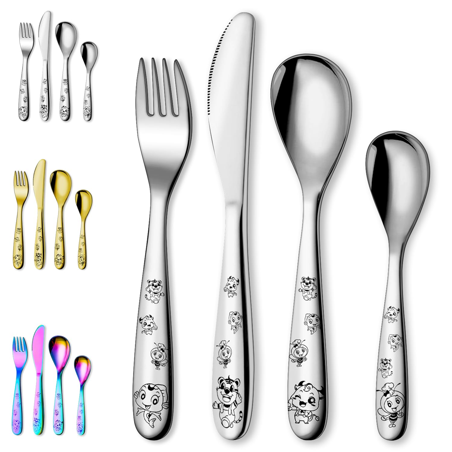 Evanda 4 Pieces Utensils, Stainless Steel Utensils Forks and Spoons, Mirror Polished Smooth Round Tableware, Dishwasher Safe