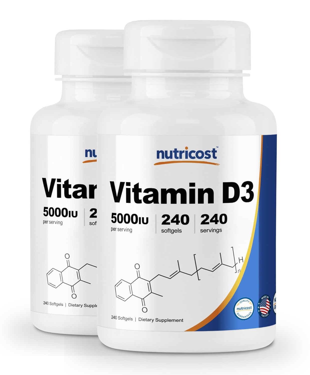 Nutricost Vitamin D3 5,000 IU, 240 Soft Gel Caps (2 Bottles