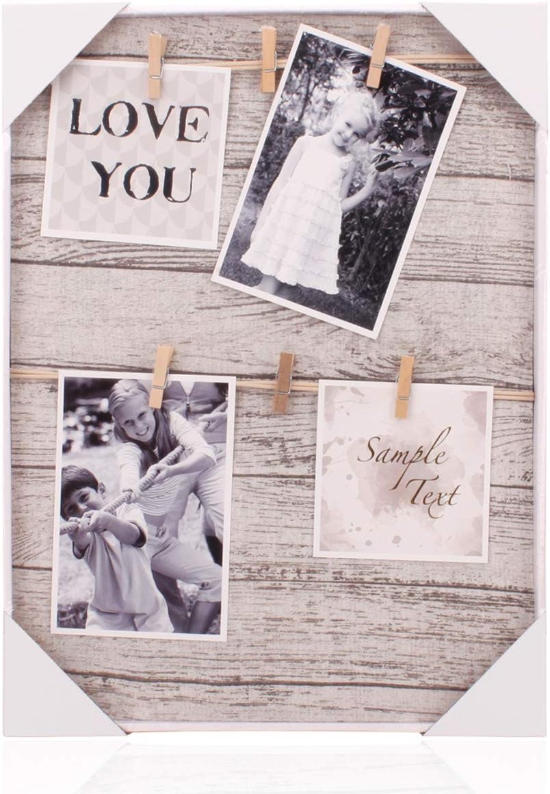 HANTAJANSS Clip Photo Holder, Picture Display Frame, Photo Collage Board, Wood Hanging Frames with 6 Clips for Home Wall Decor, 12 ×16 Inches