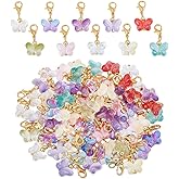 HOBBIESAY 80Pcs Stitch Marker Charms Glass Butterfly Charms Clip-on Butterfly Charm Crystal Charm with Lobster Clasps for Bracelets Necklace Jewelry Making