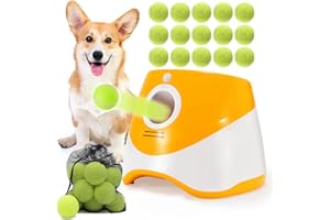 SOCO Automatic Ball Launcher for Small Dogs, USB Rechargeable Ball Thrower,10-30 Ft, Indoor& Outdoor Tennis Ball Thrower, 15PCS Mini Tennis Balls Included