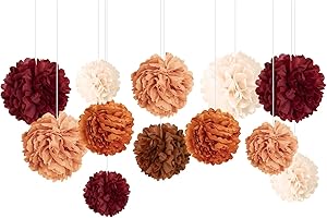 NICROHOME Wedding Party Decorations, 12 PCS Rust Orange Brown Tissue Paper Pom Poms for Retro Parties, Engagement, Bride, Bab