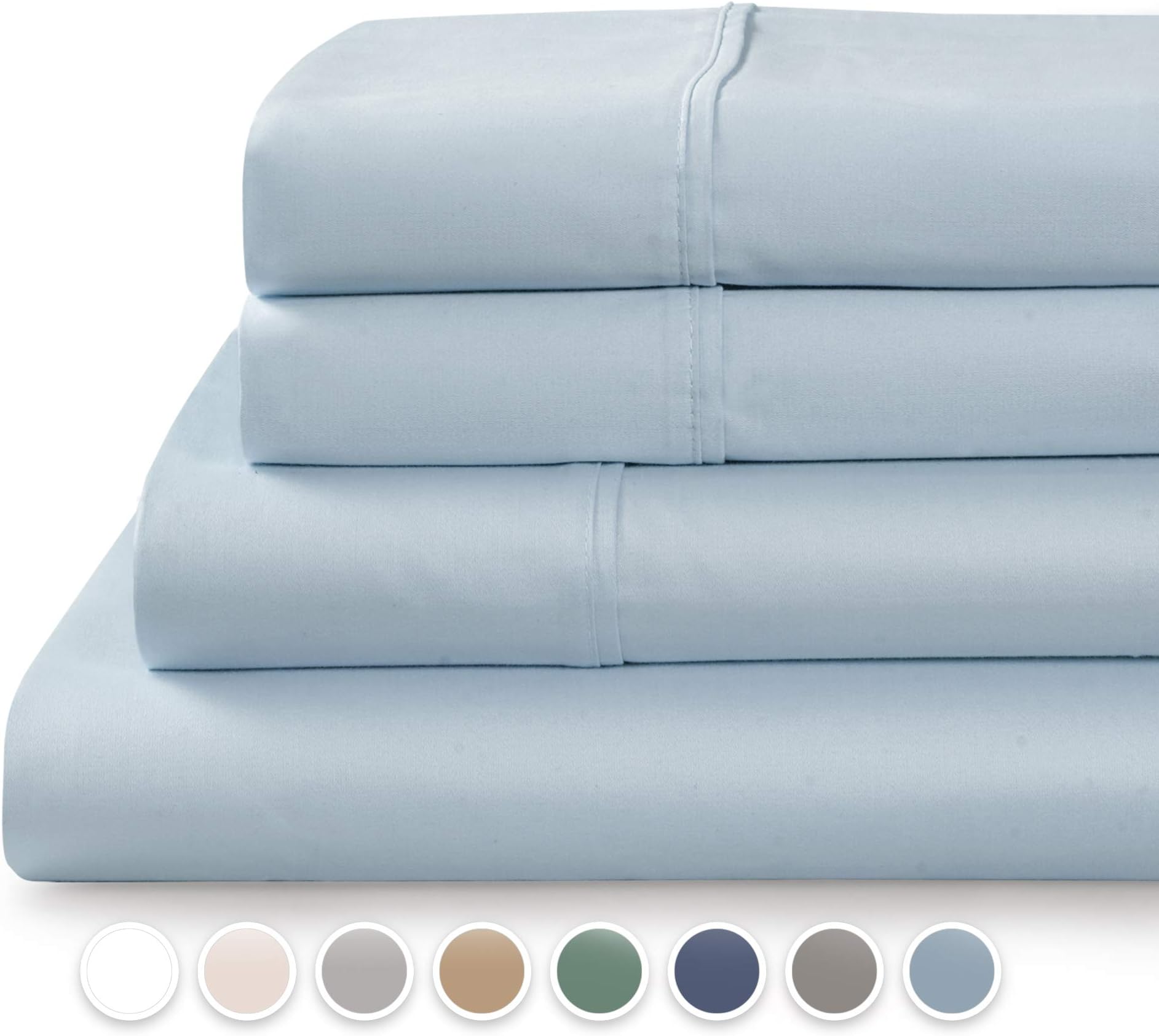 TRANQUIL NIGHTS - 300 Thread Count 100% Cotton Bed Sheet Set, 3-Piece Light Blue Twin Size Sheets, Cool & Breathable Percale Sheets, Smooth Luxury Bedding, Deep Pocket Sheets to Fit Upto 17" Mattress