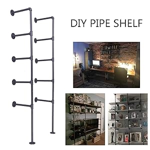 Topower Industrial French Country Style Decorative Pipe Wooden Wall ShelvesRustic DIYCeiling Pipe Shelf Wall Vintage Hung Bracket Industrial Shelves (Five-Layer × 2, Black)