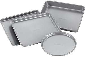 Farberware Bakeware Steel Nonstick Toaster Oven Pan Set, 4-Piece Baking Set, Gray