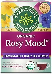 Traditional Medicinals Organic Rosy Mood, 16 Tea Bags | Damiana & Butterfly Pea Flower, Uplifting Mood Support, Kosher, Non-G