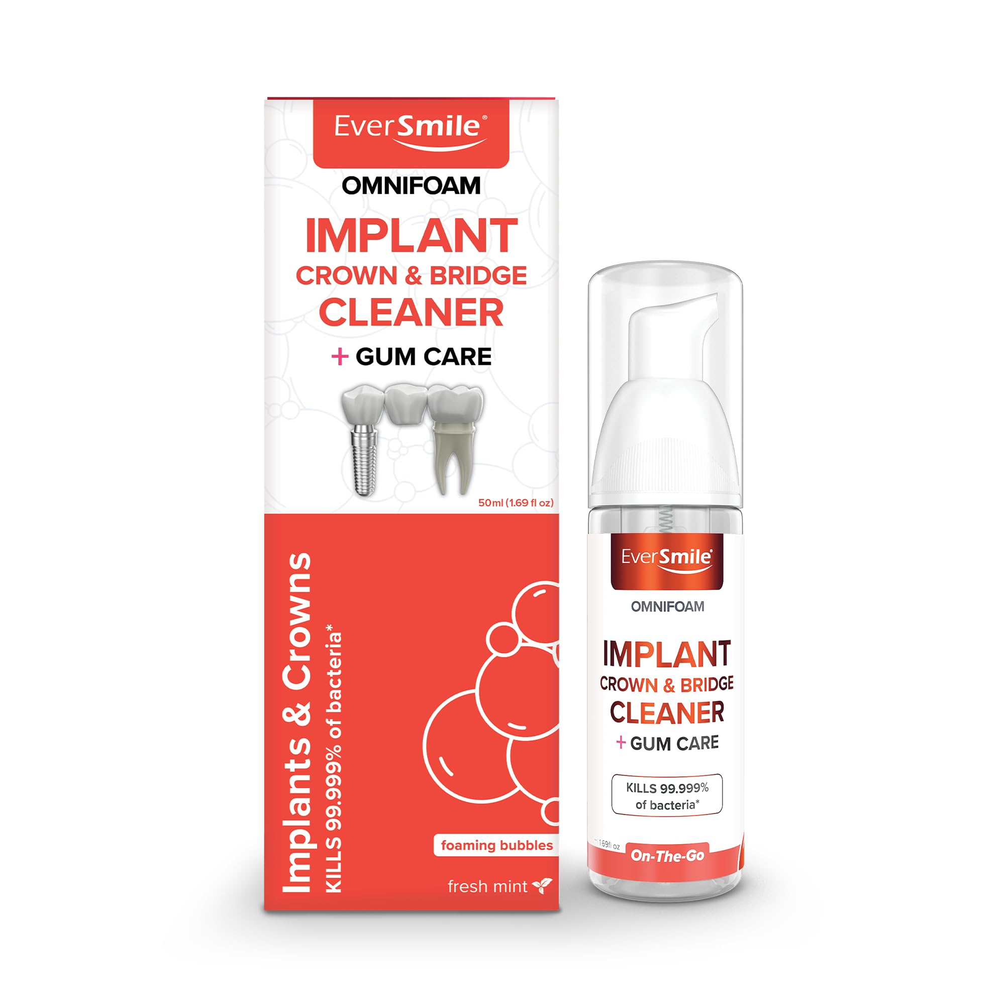 EverSmile OmniFoam Dental Cleaner for Implants, Crowns, and Bridges - Implant Cleaner - Crowns Cleaner - Bridges Cleaner - Dental Crown Cleaner (50 mL) (1 Pack)