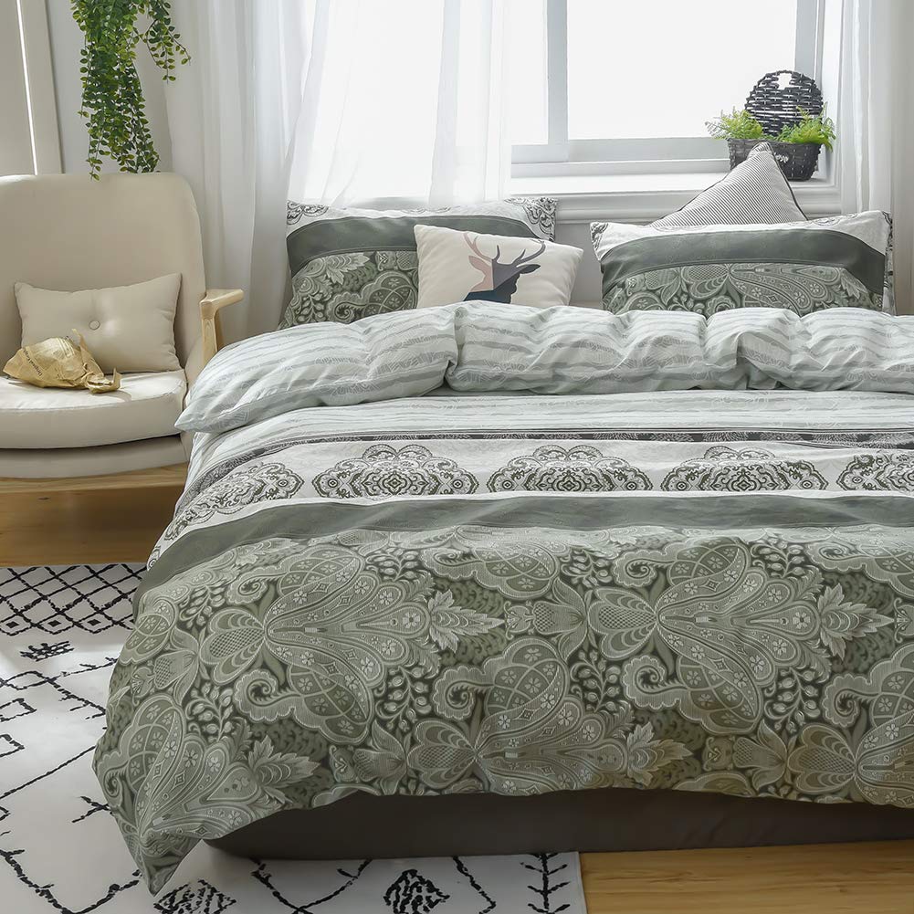 MH MYLUNE HOME Duvet Cover 3 Pieces Set- Ultra Soft Double Brushed Printed Microfiber Comforter Cover with 2 Pillow Case