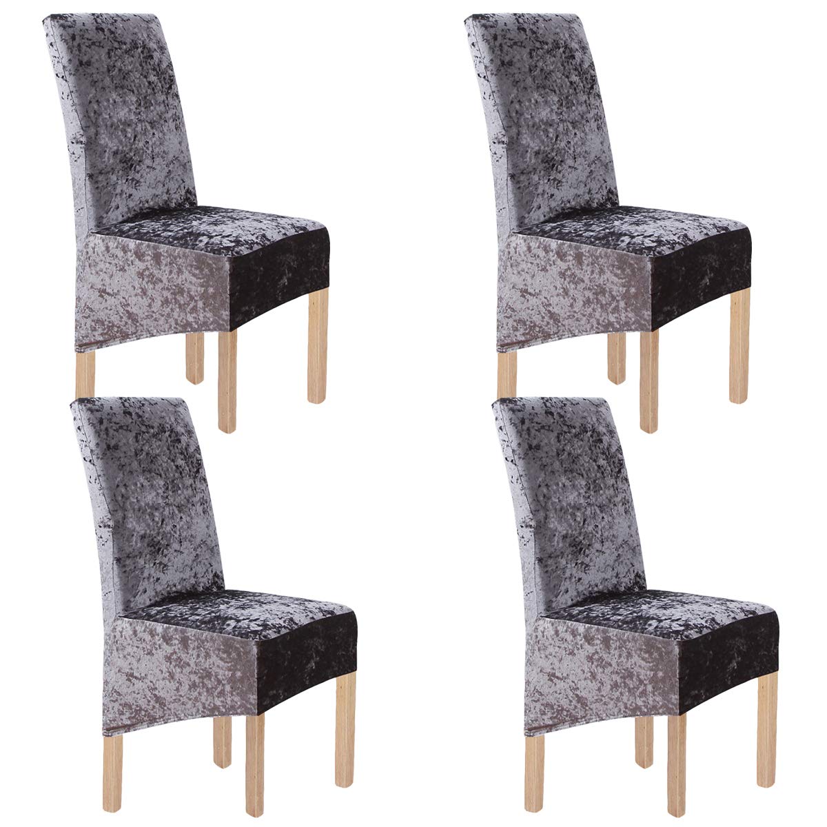 LANSHENG Crushed Velvet XL Chair Covers for Dining Chairs 2/4/6 Pcs Chair Protective Slipcover,Elastic Chair Protector Seat Covers for Dining Room Wedding Banquet Party Decoration(Grey-G,4 Pack(XL))