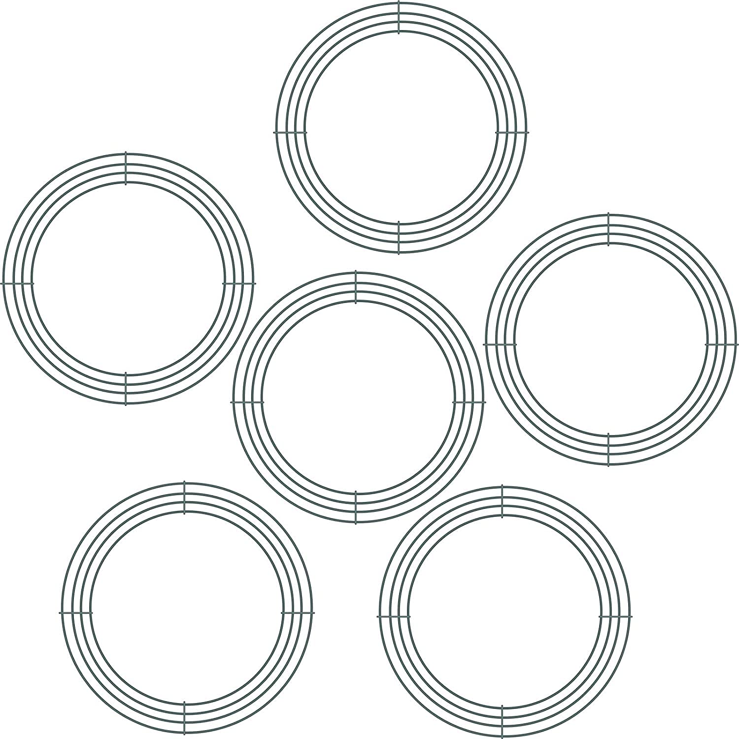 Sumind 6 Pieces Wire Wreath Frame Metal Wire Rings Dark Green Round Wreath Form Making Rings for Christmas Floral Home Party Decoration (10 Inch)