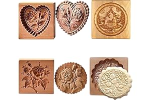 Wooden Cookie Molds, 3D Carved 4 Different Pattern Shortbread Mold, 3.9 Inch Non Stick Cookie Stamps, Reusable Cookie Molds f