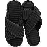 ZOORON Open Toe Slippers for Women Fuzzy Slippers Cross Band Cozy Memory Foam Slip On Plush House Shoes Indoor Outdoor Slide Slipper