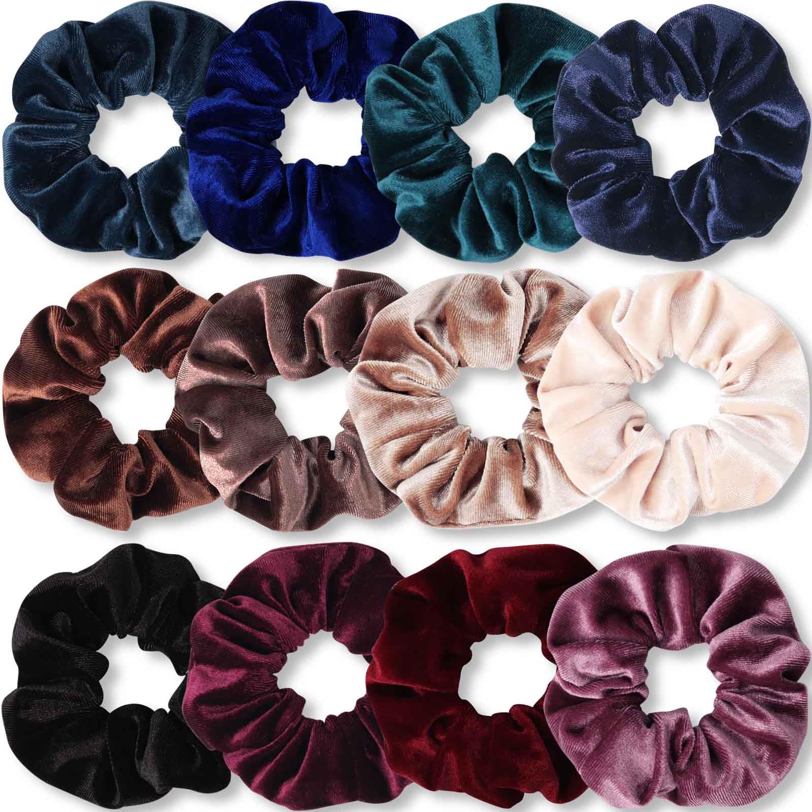Kavya Scrunchies for Women, Velvet Scrunchy Solid Colors Hair Bands Soft Premium Hair Bobbles for Women Elastic Ponytail Holders Hair Accessories for Women 12 Pack — image 1