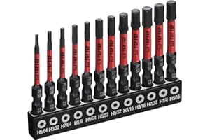 TGFTGF Impact Hex Head Allen Wrench Drill Bit Set, 12PCS, 2-inch (SAE), Premium S2 Steel 1/4" Hex-Shank Hex Bit Set, CNC Machined Magnetic Screwdriver Bit Set, Storage Box, for Automotive Home DIY