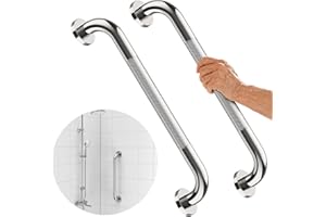 Anti-Slip Chrome Grab Bar 16 Inch, iMomwee 2 Pack Stainless Steel Bathroom Grab Bar w/Knurled Grip, Safety Shower Grab Bar for Wall, Toilet Balanced Support Bar Bathtub Assist Handle for Elderly