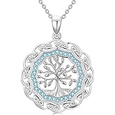 Dralox Celtic Tree of Life Necklace for Women, 18K Gold Plated Aquamarine Colored Gemstone Tree of Life Pendant Celtic Irish Jewelry Gifts for Her 18"-20"