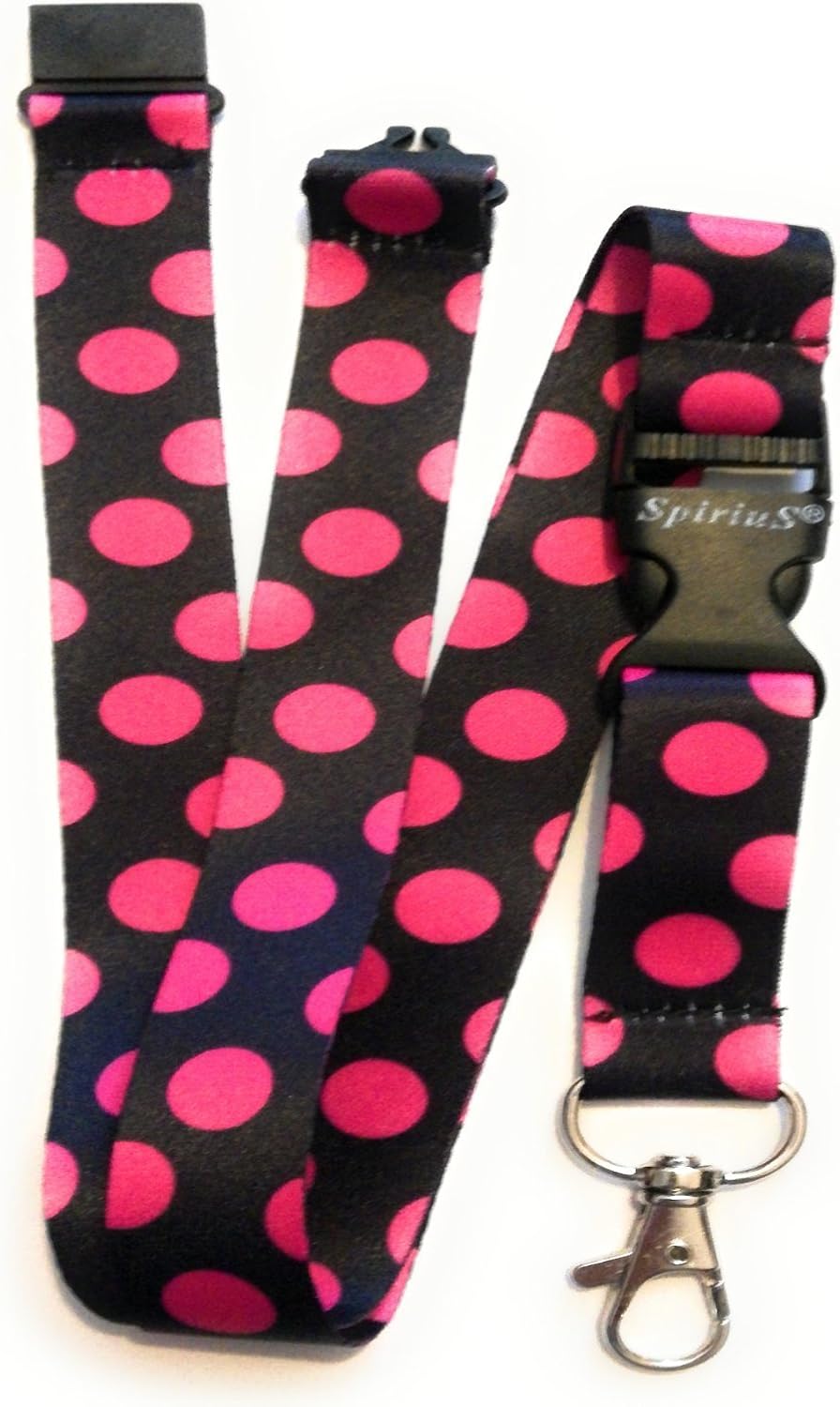 Spirius Original Multicolour Fashion Lanyard Neck Strap for ID Badge/Key Holder UK (Polka dot Pink), 2cm x 45cm