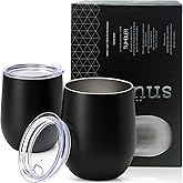 Snute Double-Wall Insulated Whiskey Glass - 12 oz Stemless Nosing Stainless Steel Whisky Glass - Perfect for Bourbon and Whisky Lovers (Black - Pack of 2)