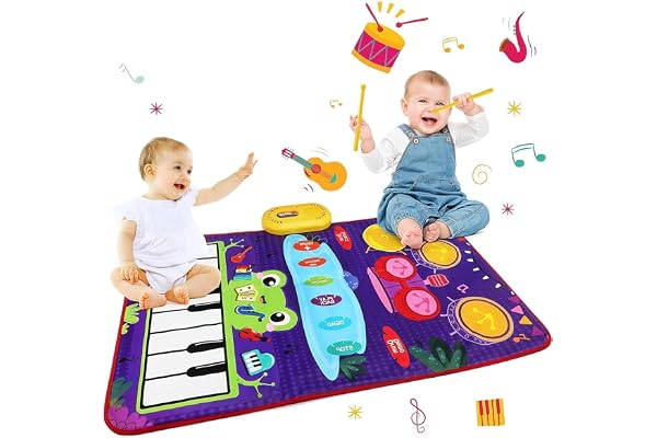 Tapete Musical, Tapete de Atividades, com 6 Sons de Animais e 6 Instrumentos Musicais, Tapete Ginásio Musical Interativo, Tap