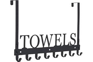 KUHOME Over The Door Hooks, Towel Holder for Bathroom, Mount Rack Hooks Bathroom Kitchen Pool Beach Towels Bathrobe Wall Hanger Metal Sandblasted (Black)