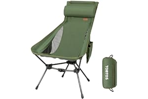 TOBTOS High Back Camping Chair, Lightweight Camping Chair with Headrest, Stable Portable Folding Chair for Outdoor Camp, Hiking, Backpacking(Green)