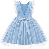 Arshiner Toddler Dress Summer Ruffle Sleeve V-Back Tie Waist Flower Girl Dresses Wedding Tulle Outfit 2-8Y