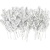 24Pcs Snowy Artificial Pine Needles Branches Twigs 10.6" Fake Frosted Pine Picks Greenery Stems Christmas Pine Tree Picks Winter Fir Pine Sprays Sprigs for Crafts Wreaths Garlands Holiday Decor