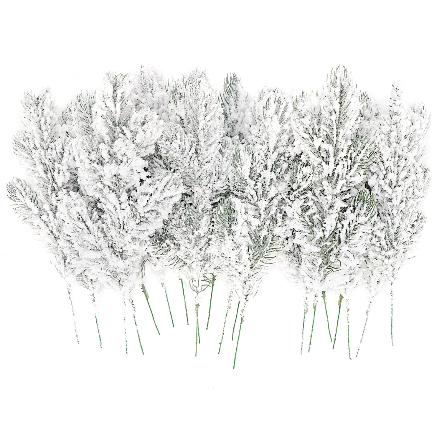 Photo 1 of 24Pcs Snowy Artificial Pine Needles Branches Twigs 10.6" Fake Frosted Pine Picks Greenery Stems Christmas Pine Tree Picks Winter Fir Pine Sprays Sprigs for Crafts Wreaths Garlands Holiday Decor
